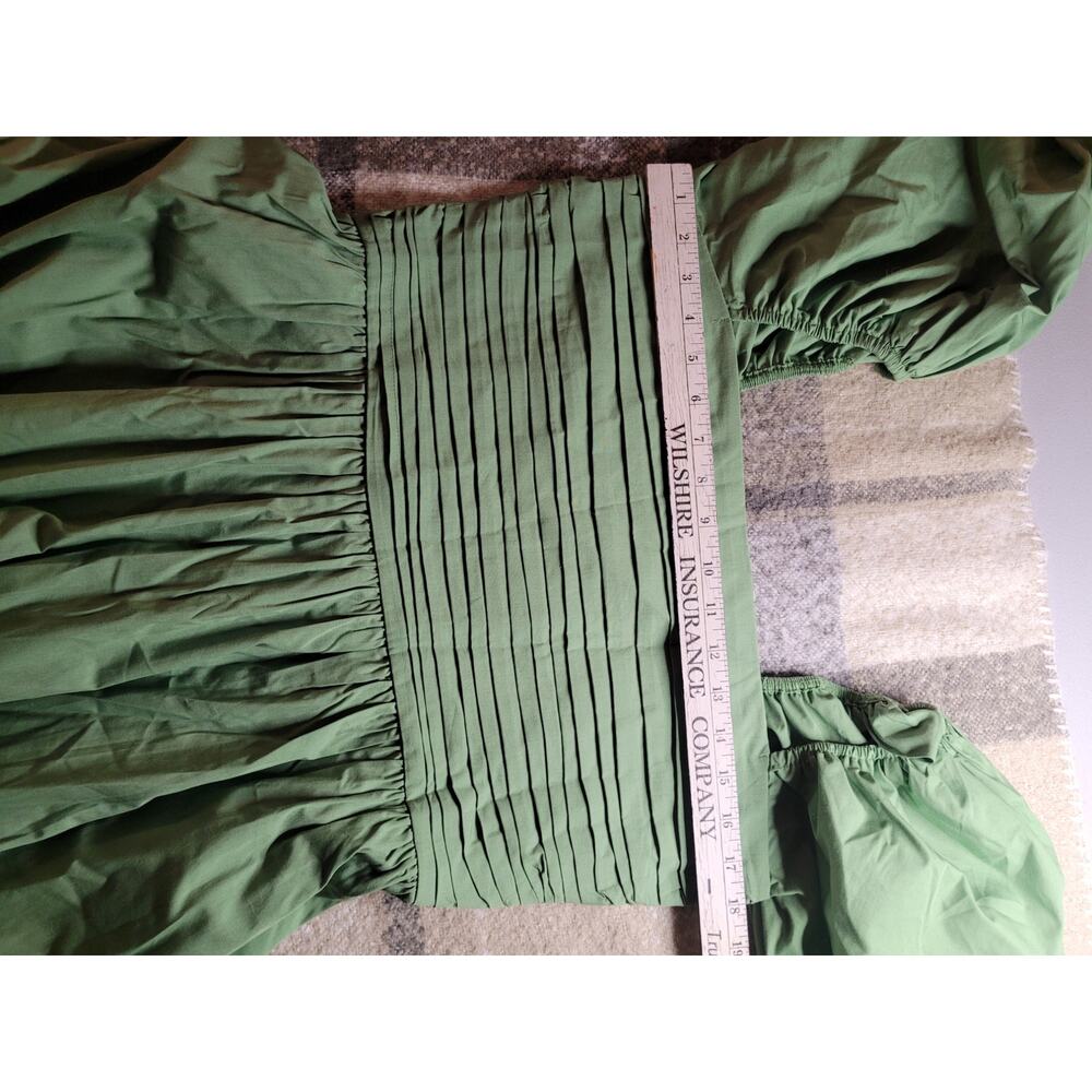Abercrombie Emerson Poplin Puff Sleeve Midi Dress Green L Cottagecore - Picture 7 of 7